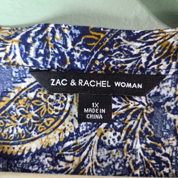 Zac & Rachel Woman Navy Blue Paisley Pintucked Long Sleeve Tunic Top Size 1X - Picture 3 of 7